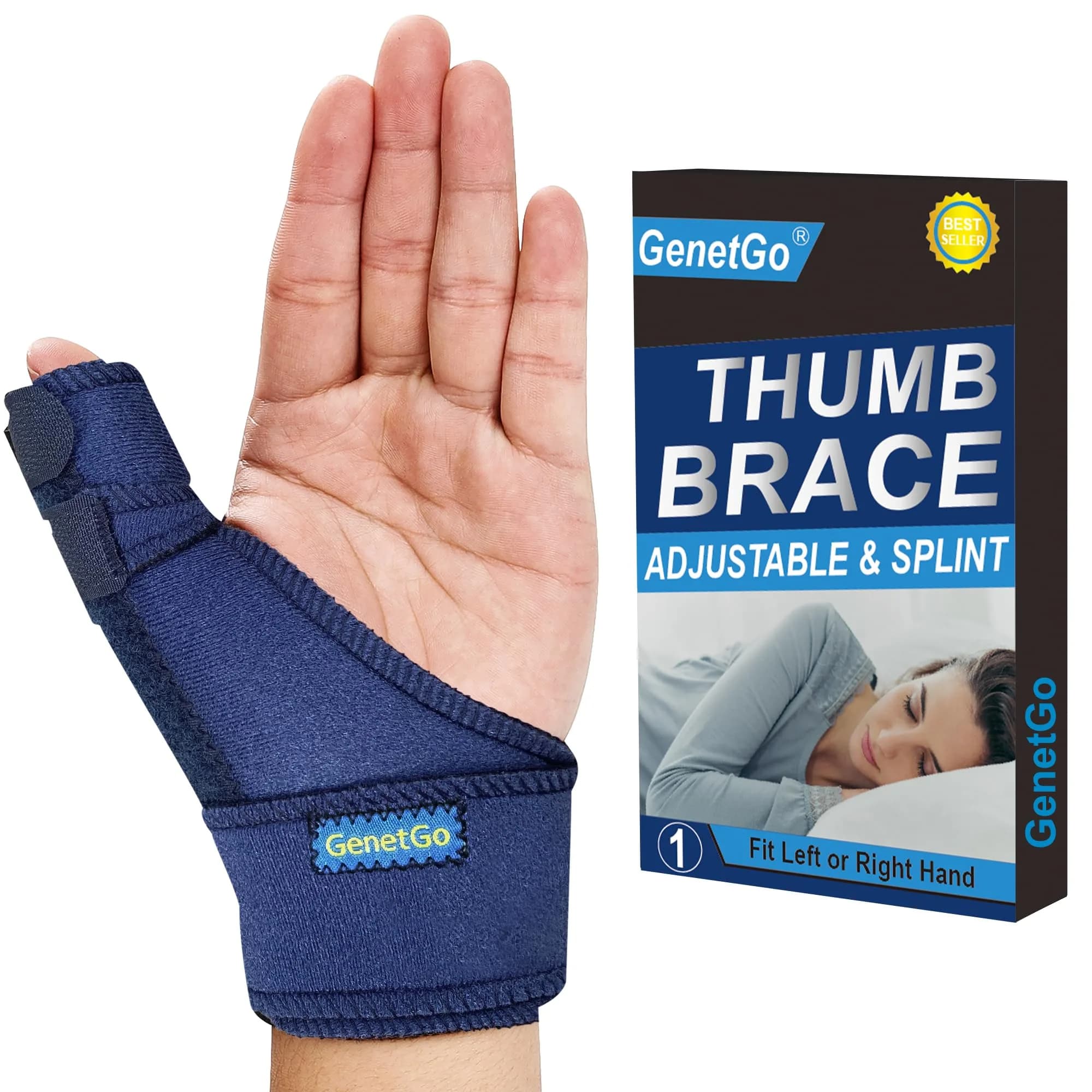 GenetGo Trigger Thumb Splint Brace - Blue, 1 Count | Universal Fit for Left or Right Hand - main product image