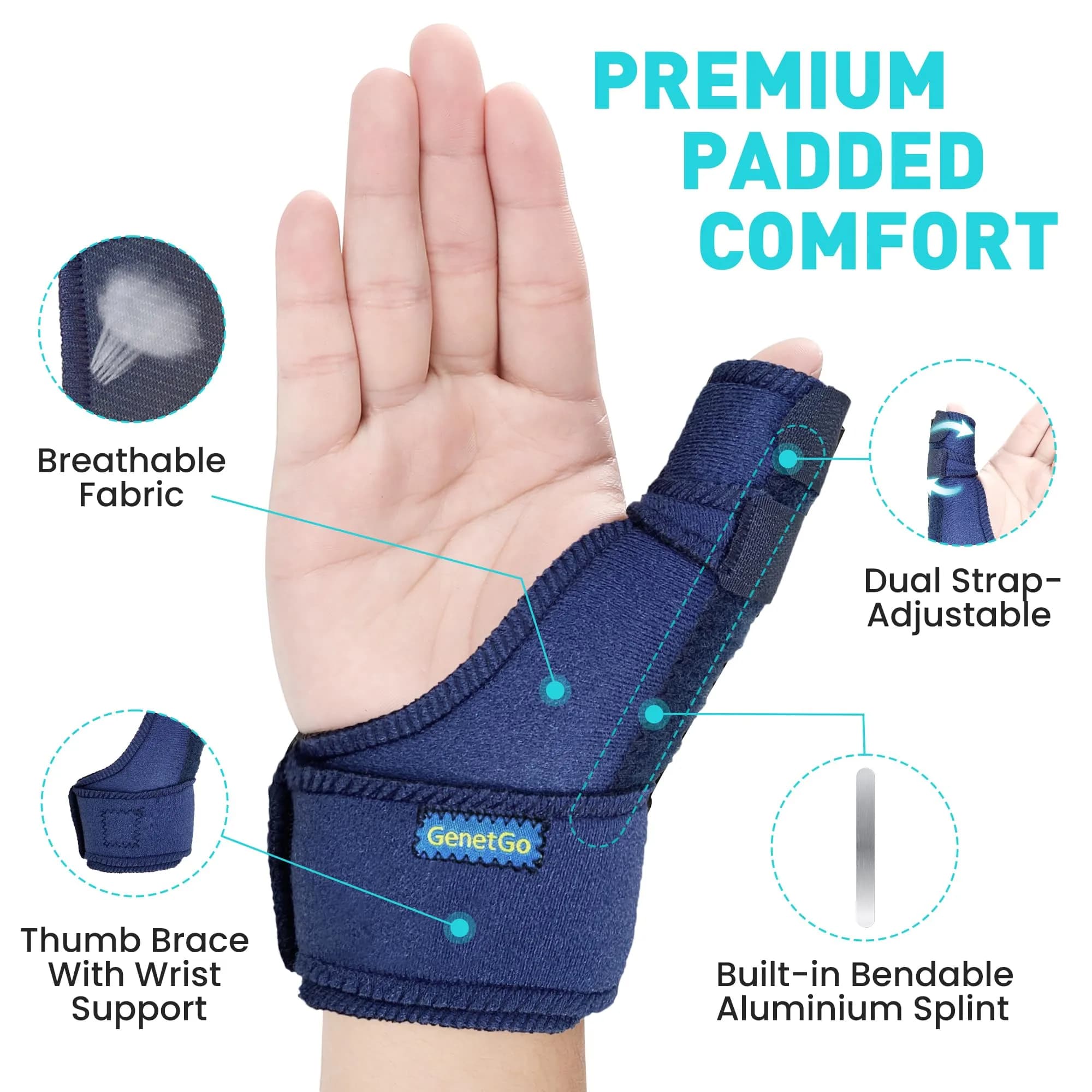 GenetGo Trigger Thumb Splint Brace - Blue, 1 Count | Universal Fit for Left or Right Hand - view 3