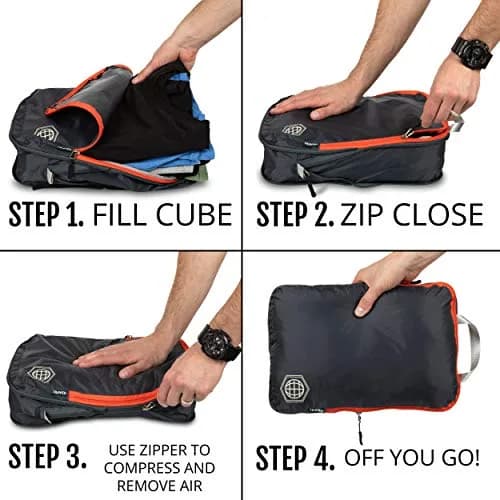 TRIPPED Travel Gear Compression Packing Cubes for Carry-On Travel 3-Pack | Ultralight Ripstop Nylon with Double-Stitched Zippers thumbnail 8
