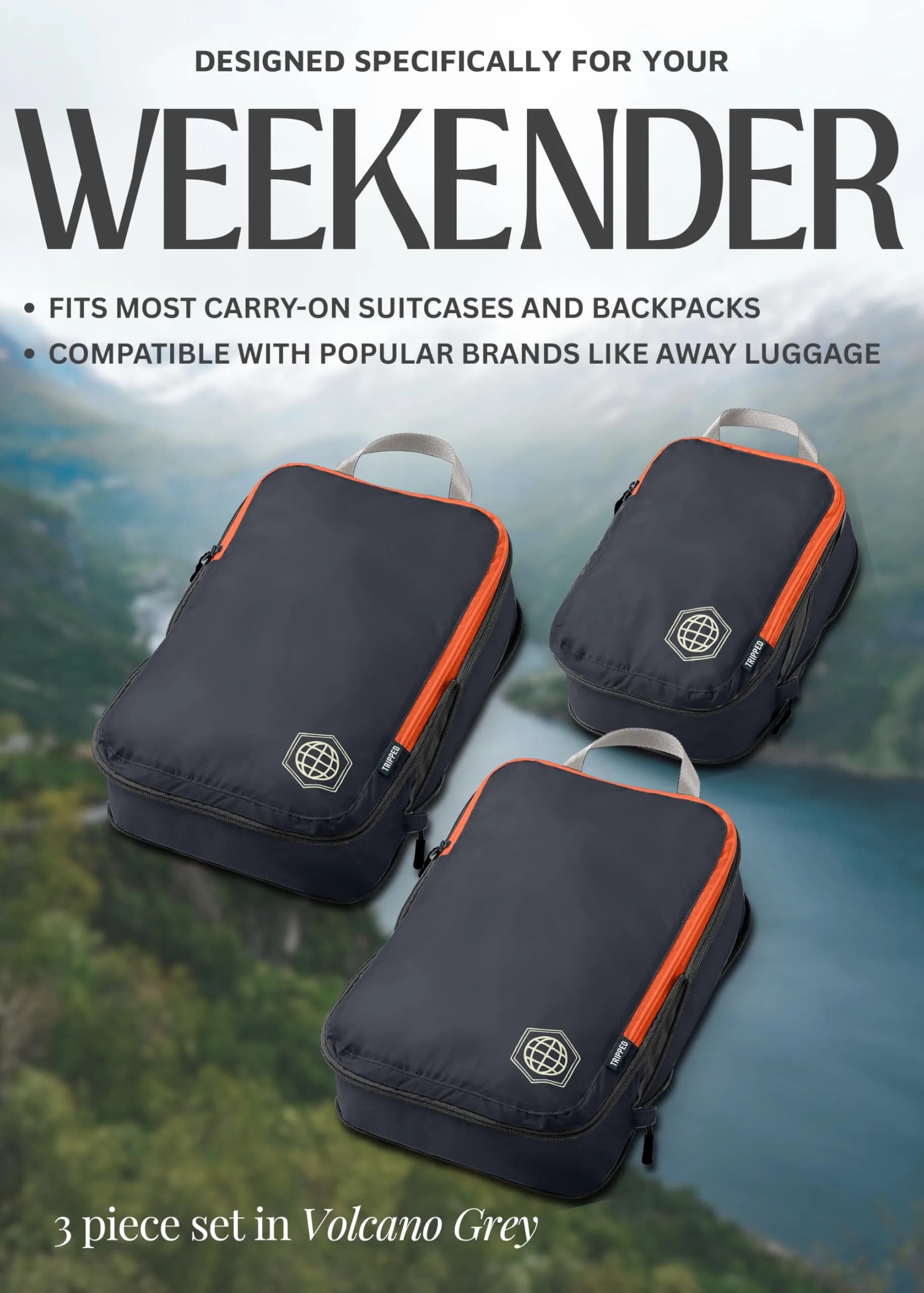 TRIPPED Travel Gear Compression Packing Cubes for Carry-On Travel 3-Pack | Ultralight Ripstop Nylon with Double-Stitched Zippers - view 3