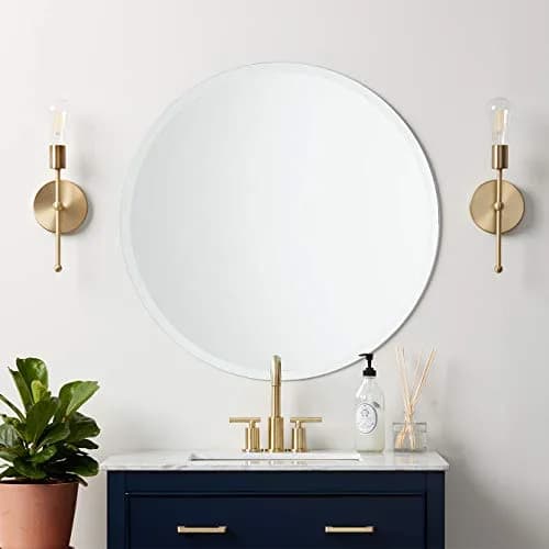 The Better Bevel Frameless Round Circle Mirror 24" x 24" | Beveled Edge Bathroom Wall Mirror thumbnail 2