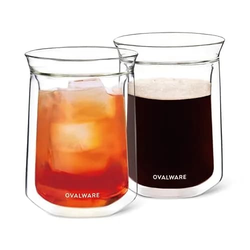 ovalware Double Wall Insulated Glass Cup Set of 2 (350ml / 12oz) | Keeps Drinks Hot or Cold for Hours thumbnail 1