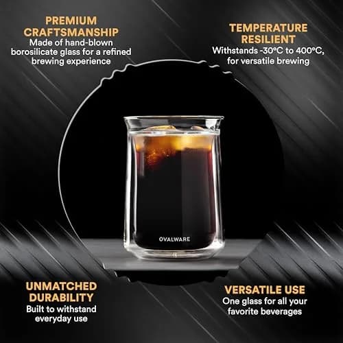 ovalware Double Wall Insulated Glass Cup Set of 2 (350ml / 12oz) | Keeps Drinks Hot or Cold for Hours thumbnail 4