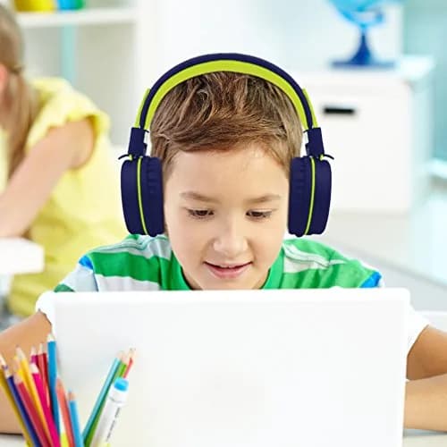 ELECDER i37 Kids Headphones with Cord Wired for School Classroom, Navy | Foldable, Adjustable, Comfortable thumbnail 2