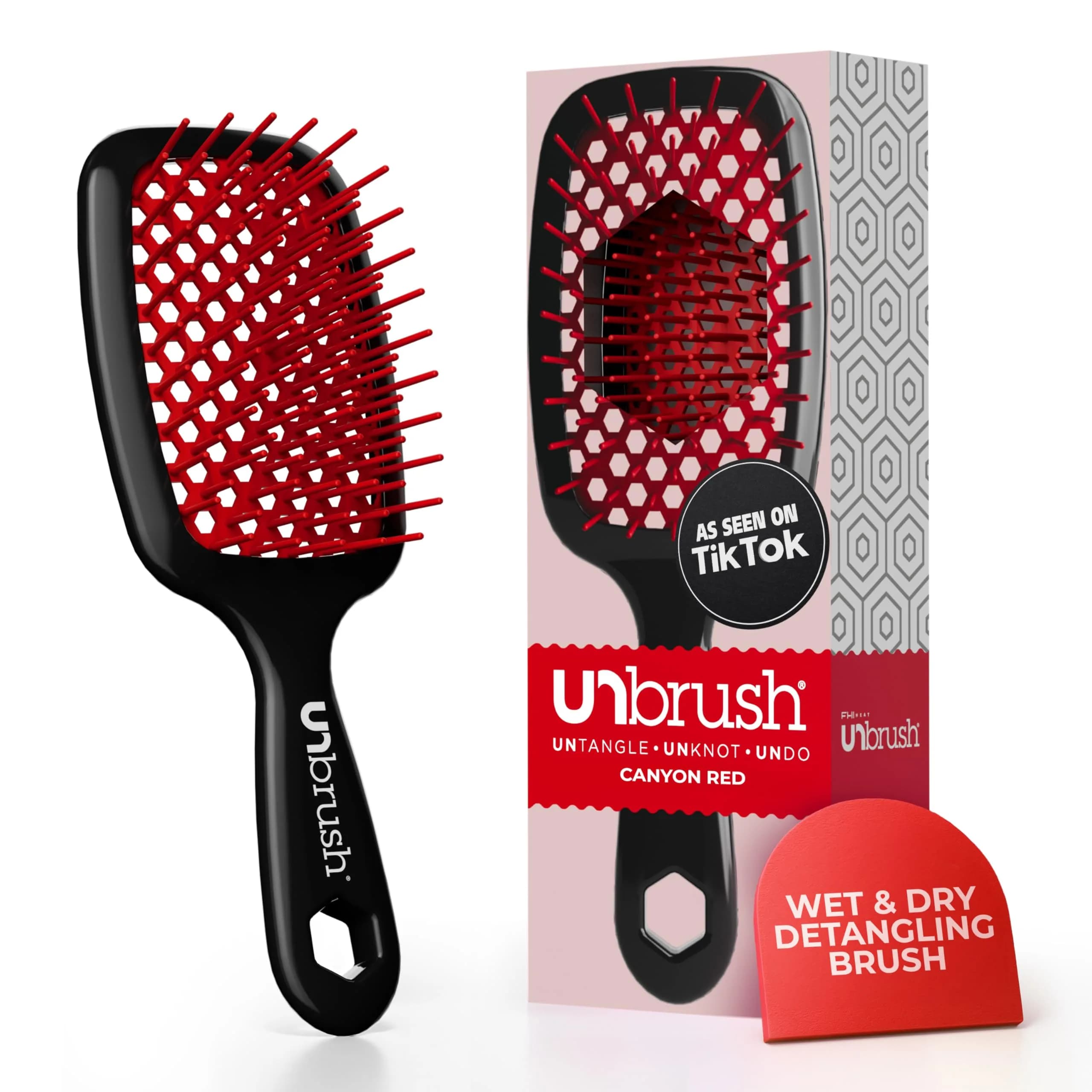 FHI Heat UNbrush Detangling Brush for Wet & Dry Hair | Anti-Static, Lightweight, All Hair Types — Canyon Red