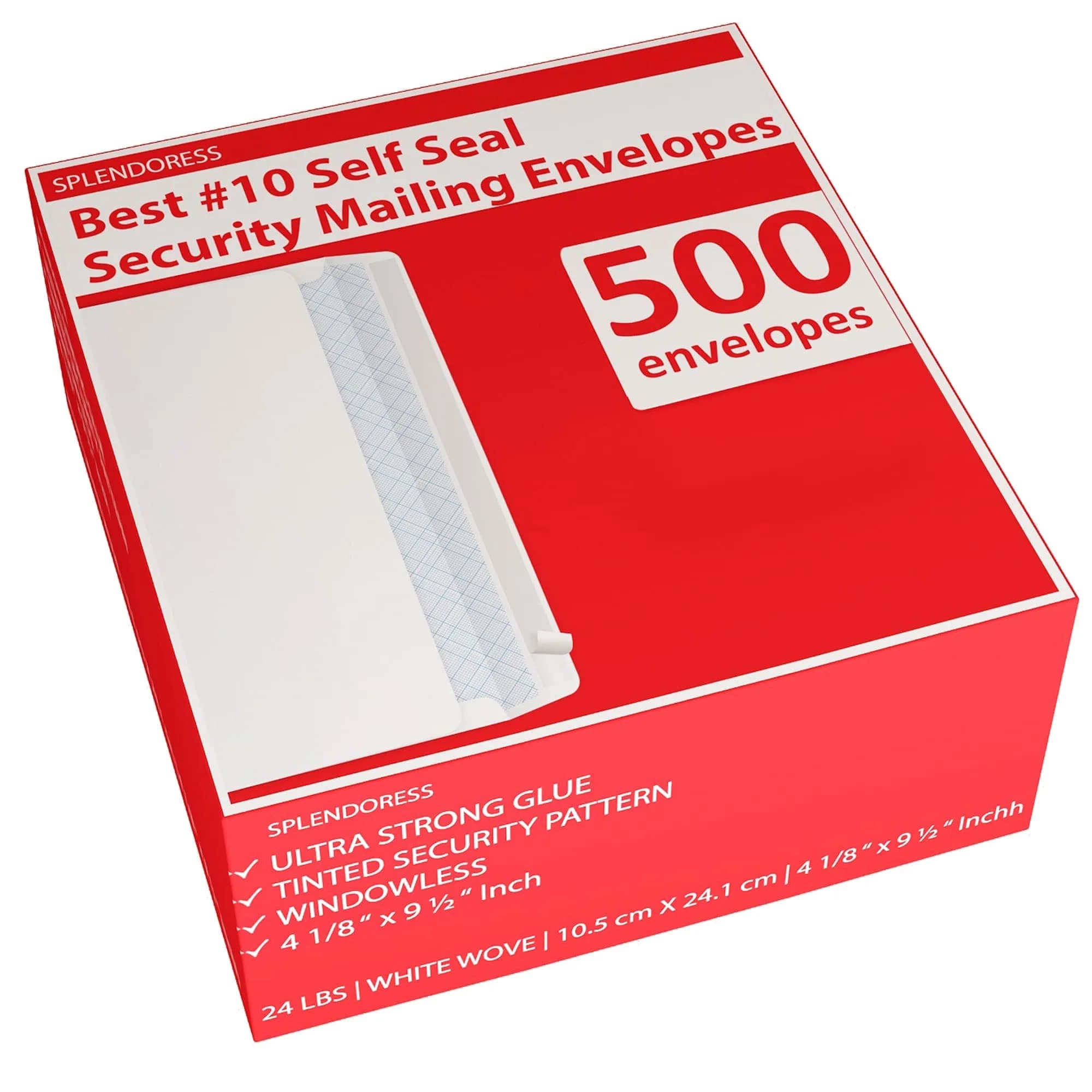 Splendoress #10 Security Envelopes Windowless, 500 Count White Wove | Bulk Value Pack Security Envelopes - main product image