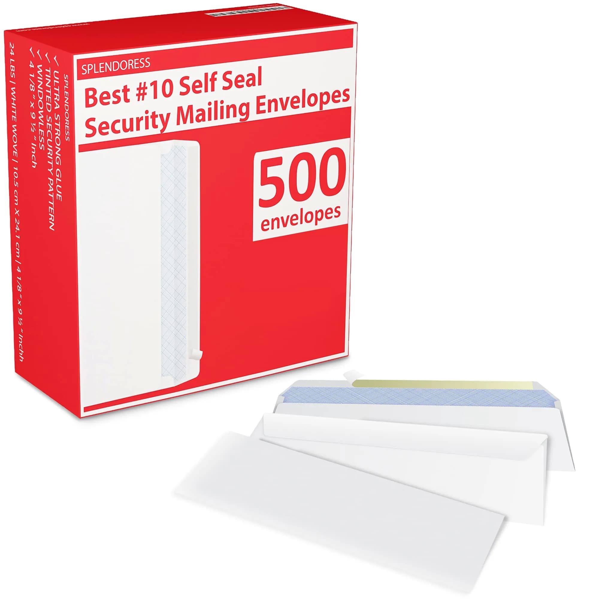 Splendoress #10 Security Envelopes Windowless, 500 Count White Wove | Bulk Value Pack Security Envelopes - view 5