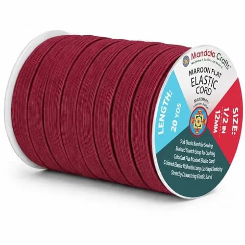 Mandala Crafts 20 Yards 1/2 Inch 12mm Maroon Elastic Bands for Sewing | Resilient & Soft Flat Elastic Cord thumbnail 1