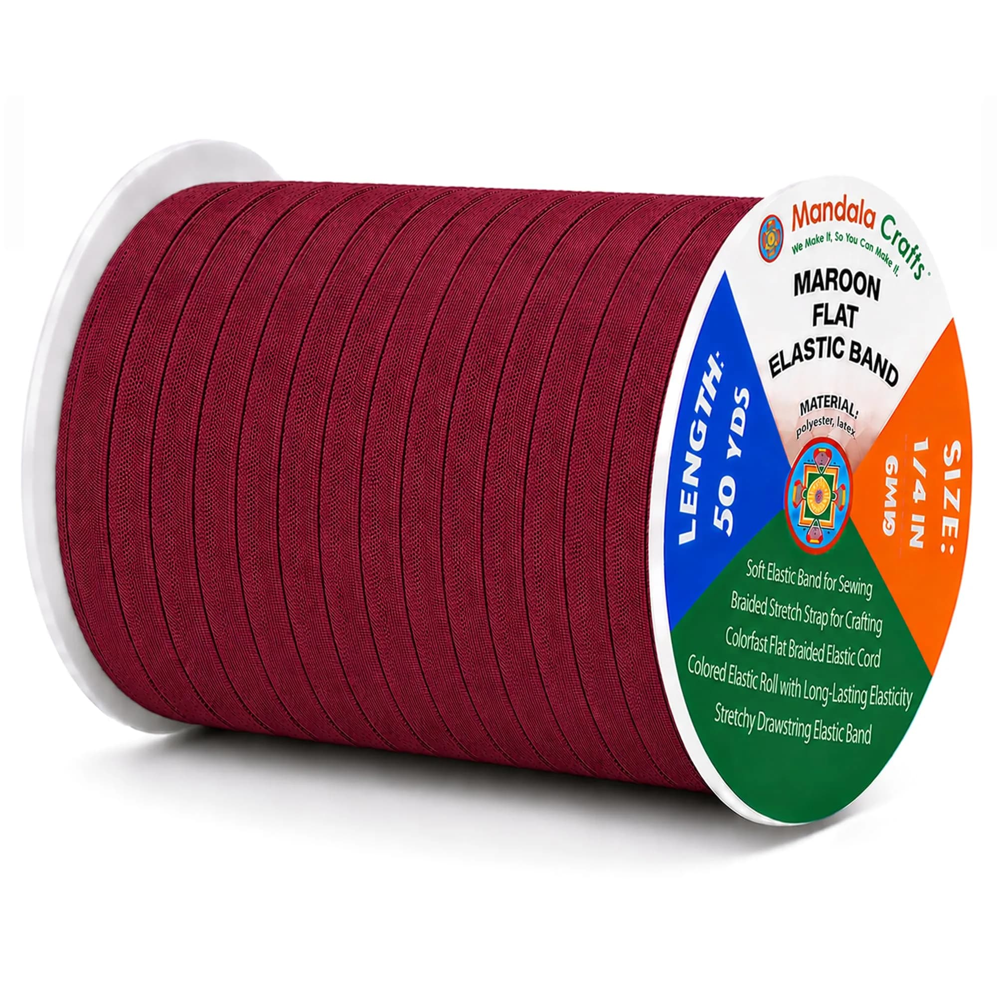 Mandala Crafts 20 Yards 1/2 Inch 12mm Maroon Elastic Bands for Sewing | Resilient & Soft Flat Elastic Cord — Maroon / 1/4 Inch 6mm 50 Yards