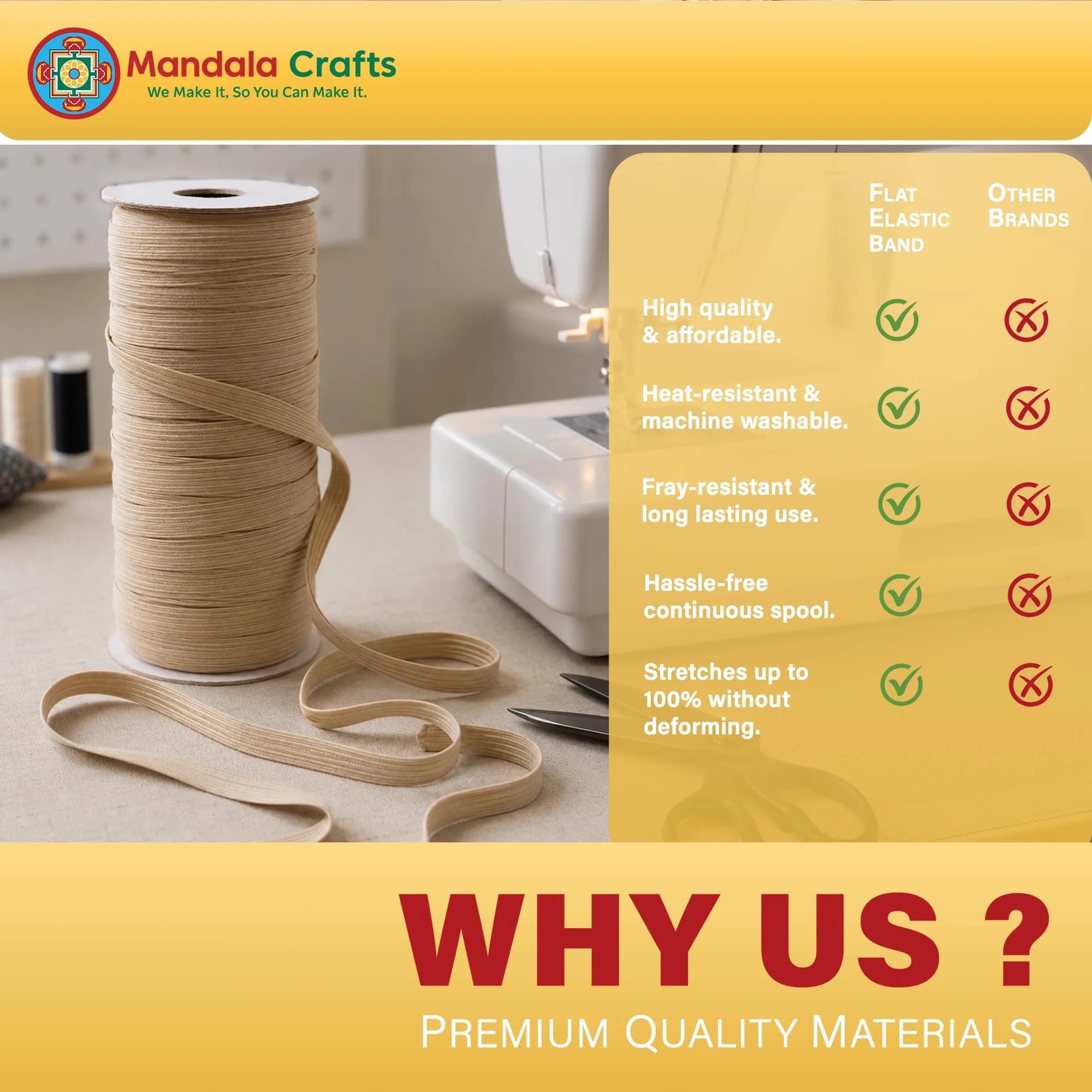 Mandala Crafts 50 Yards ¼ Inch 6mm Maroon Elastic Bands for Sewing | Resilient & Soft Flat Elastic Cord thumbnail 2