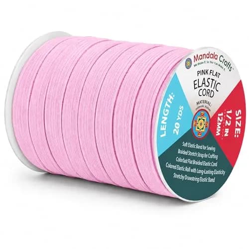 Mandala Crafts Pink Elastic Band 20 Yards 12mm | Resilient, Soft & Versatile for Sewing & Crafts thumbnail 1