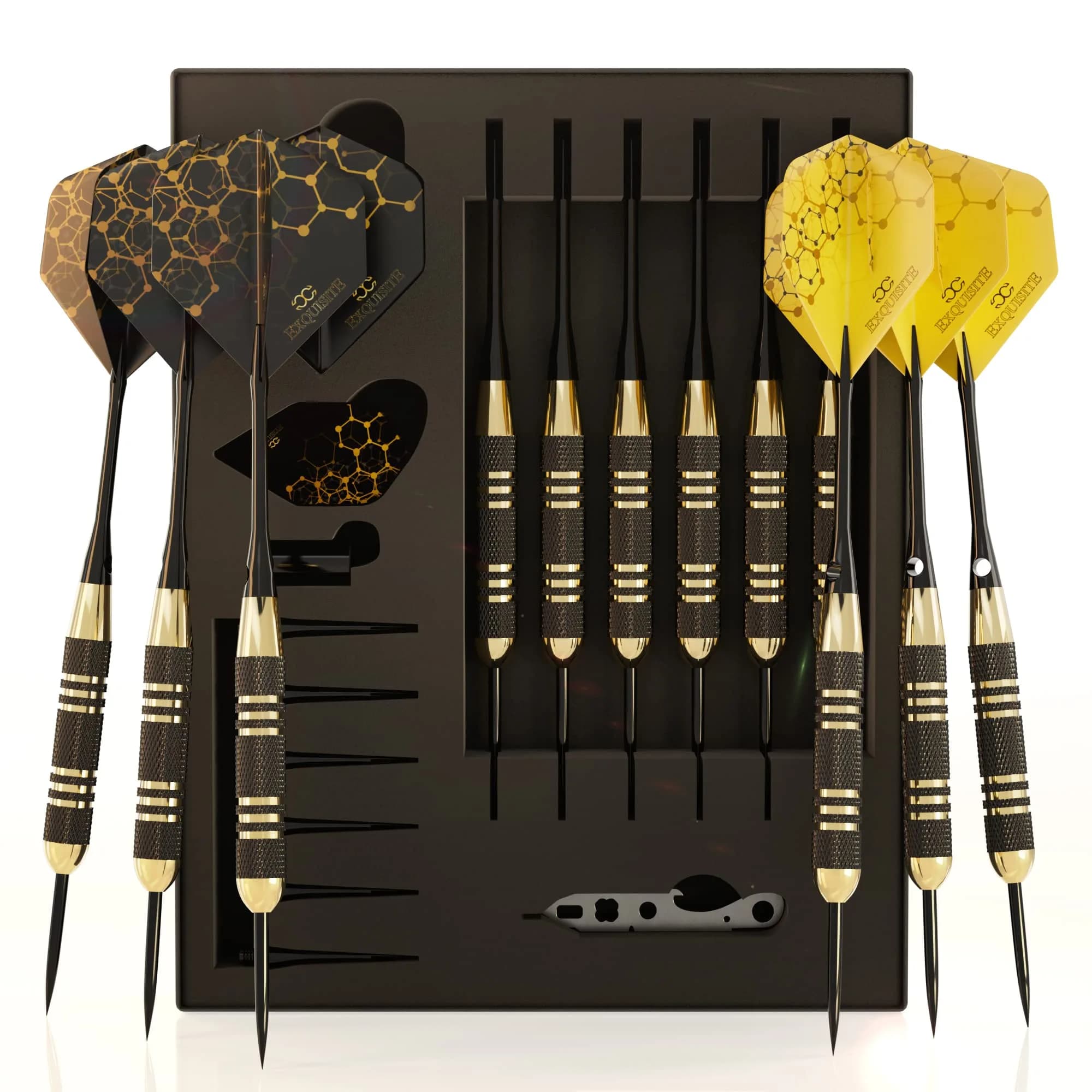 CC-Exquisite Premium Steel Tip Darts Set - Brass Barrels, Metal Tips, 12 Shafts, Flights, Dart Tool & Case - main product image