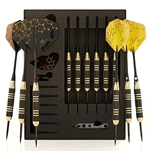 CC-Exquisite Premium Steel Tip Darts Set - Brass Barrels, Metal Tips, 12 Shafts, Flights, Dart Tool & Case thumbnail 1