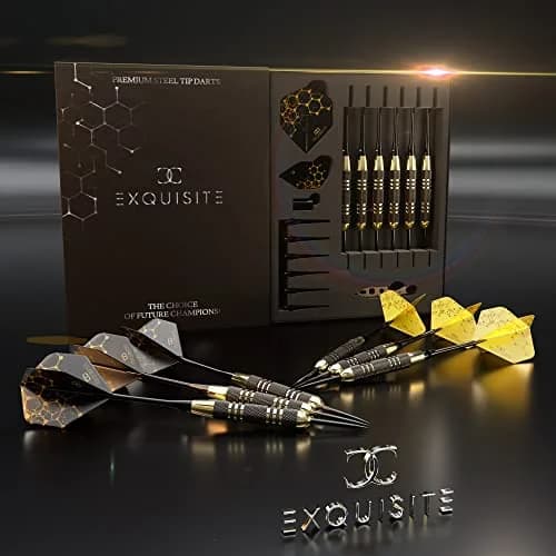 CC-Exquisite Premium Steel Tip Darts Set - Brass Barrels, Metal Tips, 12 Shafts, Flights, Dart Tool & Case thumbnail 3