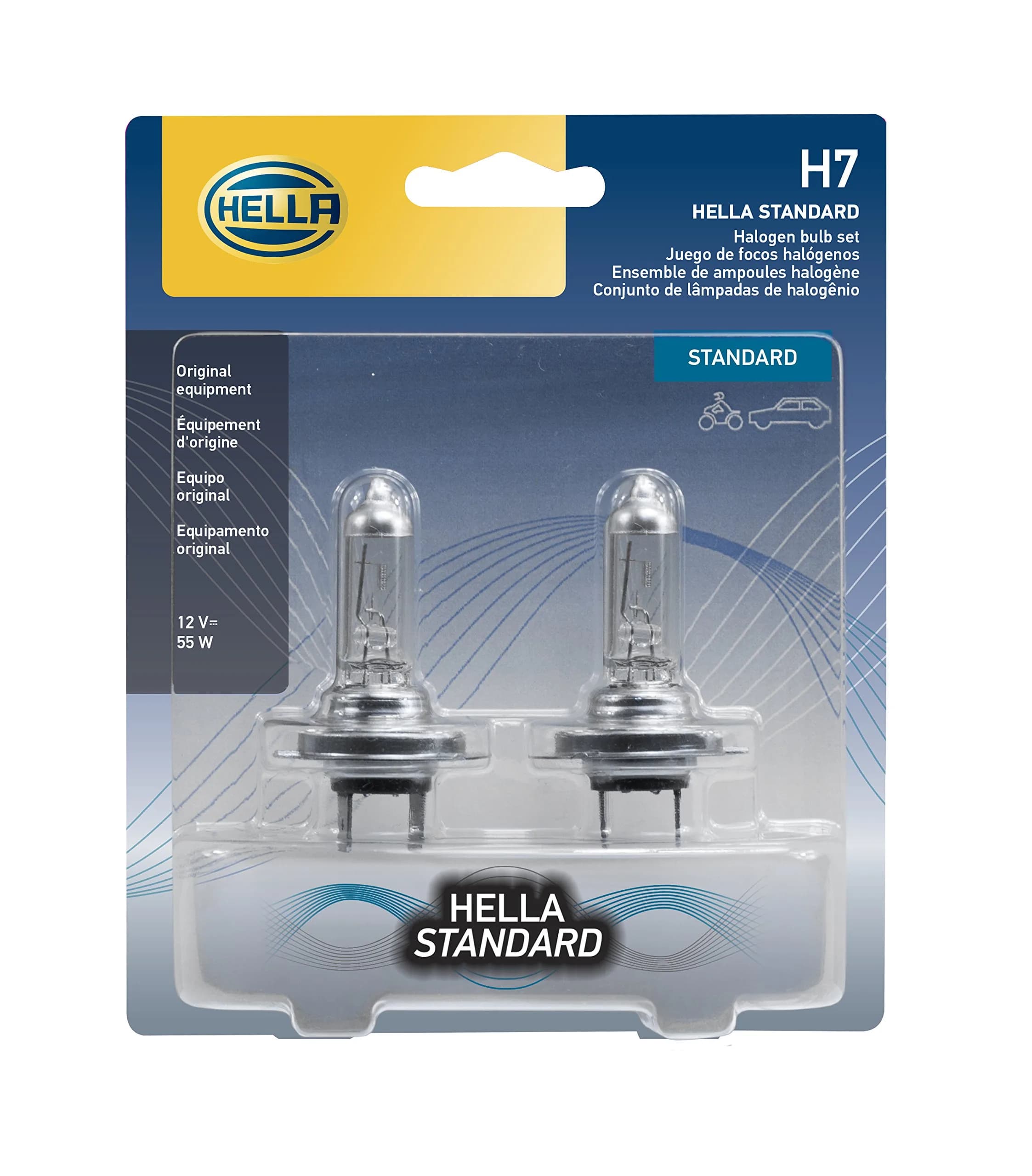 Hella H7 70W High Wattage Halogen Bulb, 12V, 3.7cm (1.46in) x 3.7cm (1.46in) x 6.6cm (2.6in) | Brighter Light for Demanding Use — 2-Pack