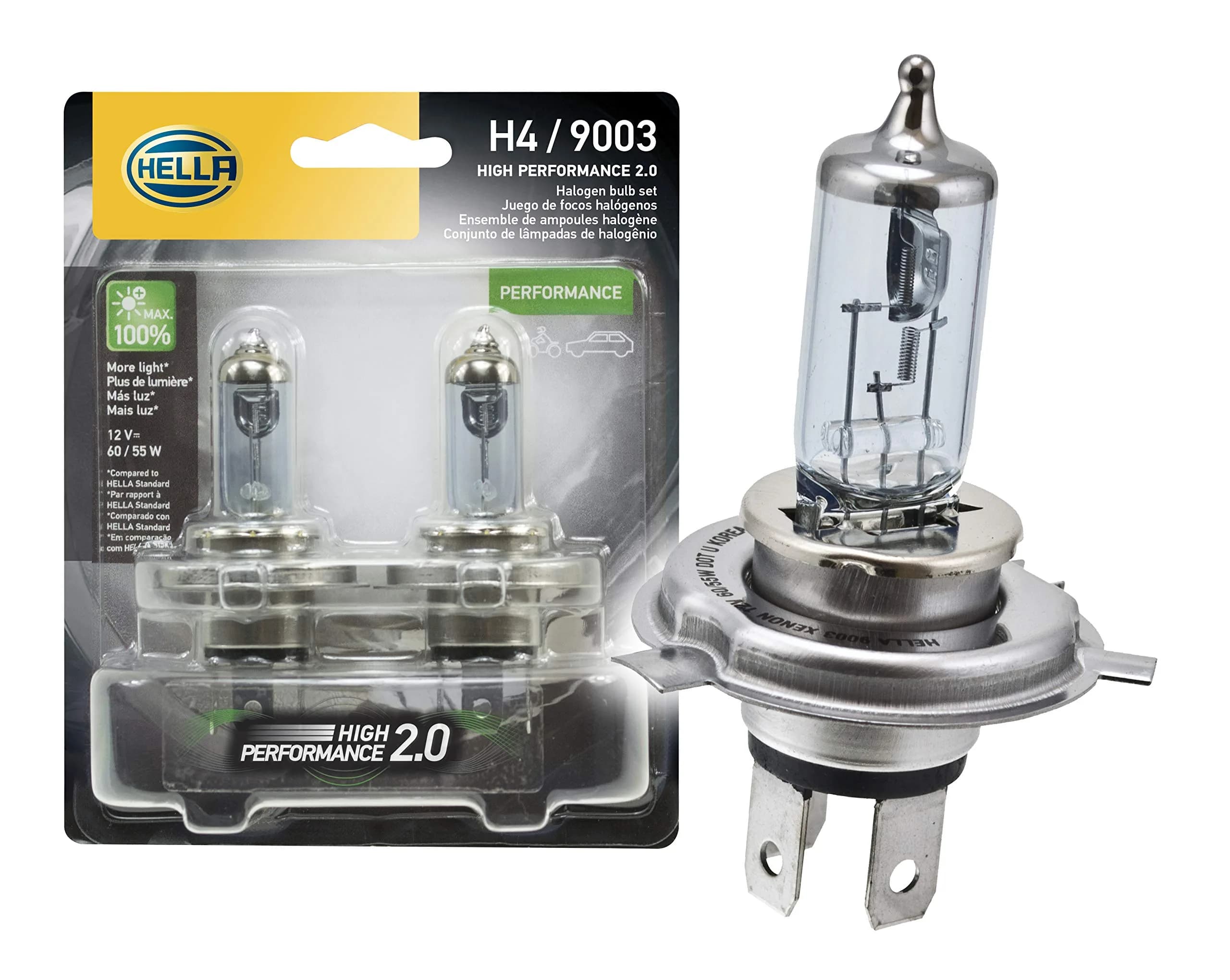 Hella 9003 2.0TB Twin Blister Kit High Performance Bulb, 12V, 65/55W | Max Light Output for Safe Driving — No Color
