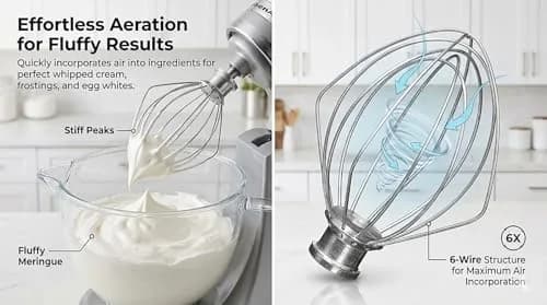 TIZZE 6-Wire Whisk Attachment for KitchenAid Tilt-Head Mixers 4.5QT/5QT | Aluminum Head with Stainless Steel Wires thumbnail 3