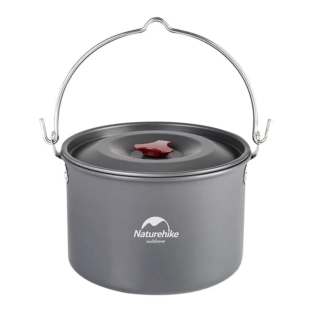 Naturehike 4.2 Quart (4L) Aluminum Hanging Pot with Lid | Lightweight Outdoor Cooking Pot for Camping Hiking Picnic Travel — Black