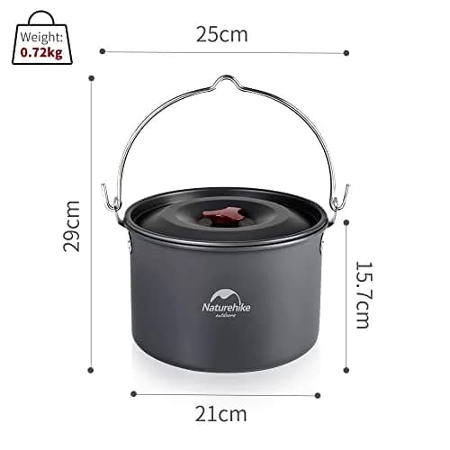 Naturehike 4.2 Quart (4L) Aluminum Hanging Pot with Lid | Lightweight Outdoor Cooking Pot for Camping Hiking Picnic Travel thumbnail 2