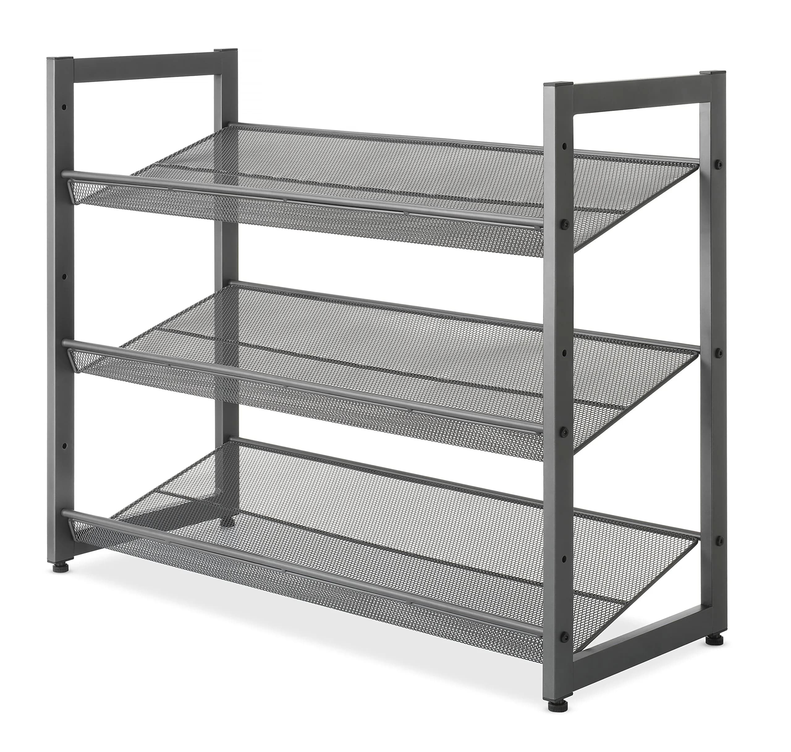 Whitmor 3-Tier Steel Mesh Shoe Rack 29.38" W x 12" D x 24.63" H | Adjustable Metal Shoe Organizer with Lipped Edge - main product image