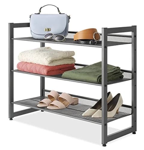 Whitmor 3-Tier Steel Mesh Shoe Rack 29.38" W x 12" D x 24.63" H | Adjustable Metal Shoe Organizer with Lipped Edge thumbnail 4