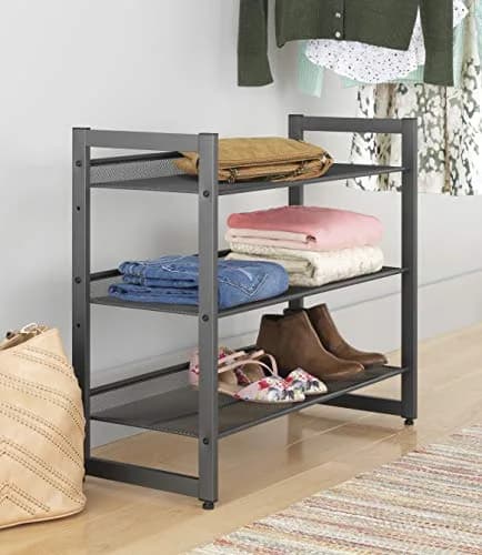 Whitmor 3-Tier Steel Mesh Shoe Rack 29.38" W x 12" D x 24.63" H | Adjustable Metal Shoe Organizer with Lipped Edge thumbnail 2