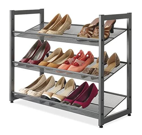 Whitmor 3-Tier Steel Mesh Shoe Rack 29.38" W x 12" D x 24.63" H | Adjustable Metal Shoe Organizer with Lipped Edge thumbnail 3