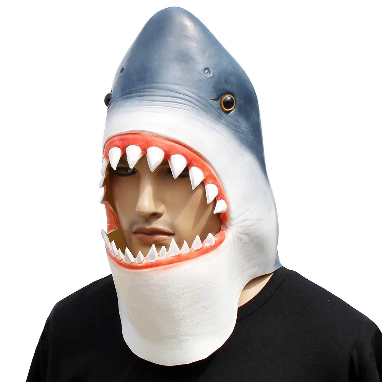 CreepyParty Shark Mask for Adults, Natural Latex Full Head Mask | Scary Sea Creature Costume for Halloween & Cosplay — Blue