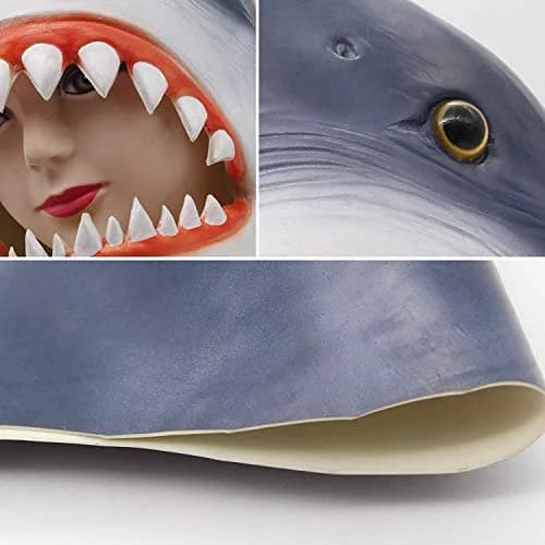 CreepyParty Shark Mask for Adults, Natural Latex Full Head Mask | Scary Sea Creature Costume for Halloween & Cosplay thumbnail 4