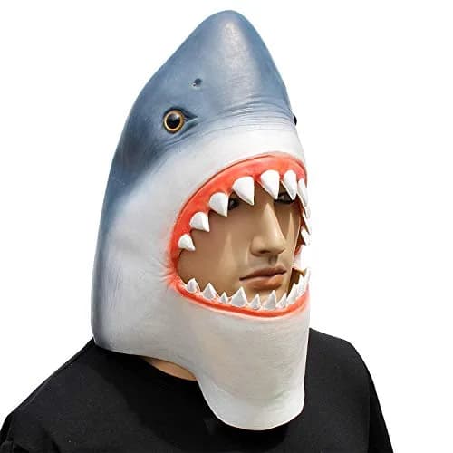CreepyParty Shark Mask for Adults, Natural Latex Full Head Mask | Scary Sea Creature Costume for Halloween & Cosplay thumbnail 3