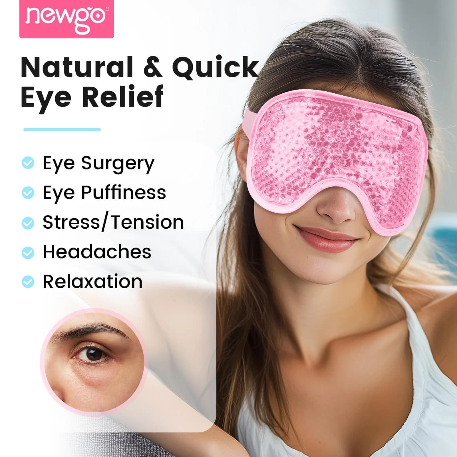 NEWGO Cooling Eye Mask for After Surgery, Reusable Gel Face Ice Pack, Blue (127 g) | Soothing Relief for Puffy Eyes, Headaches, Dark Circles - view 2
