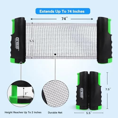 GSE Games & Sports Expert Retractable Ping Pong Net & Post, Adjustable Table Tennis Clamps, Black | Portable & Easy Setup for All Ages thumbnail 2