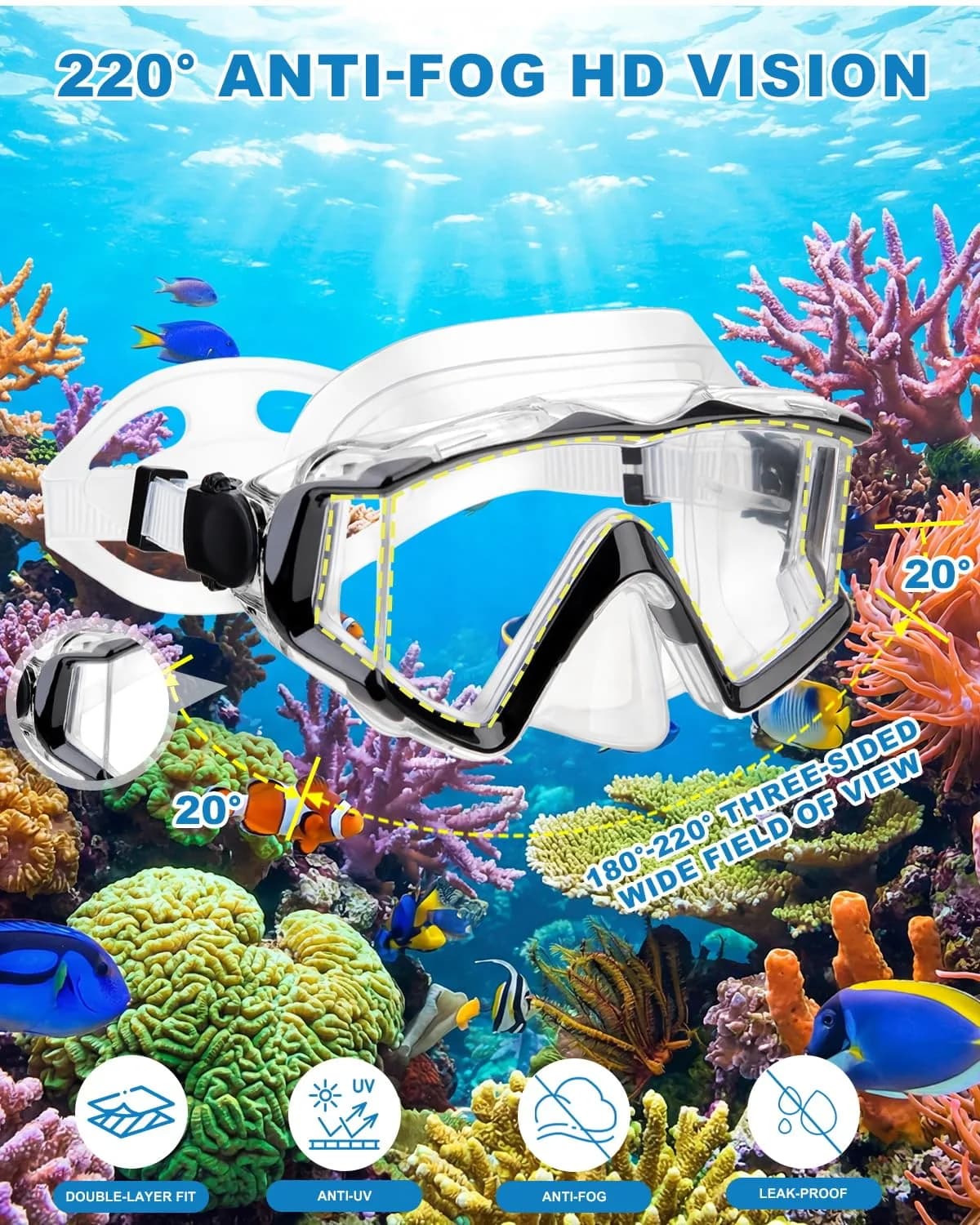 AQUA A DIVE SPORTS Black Transparent Adult Single Lens Diving Mask | 180° Wide View Anti-Fog - view 3