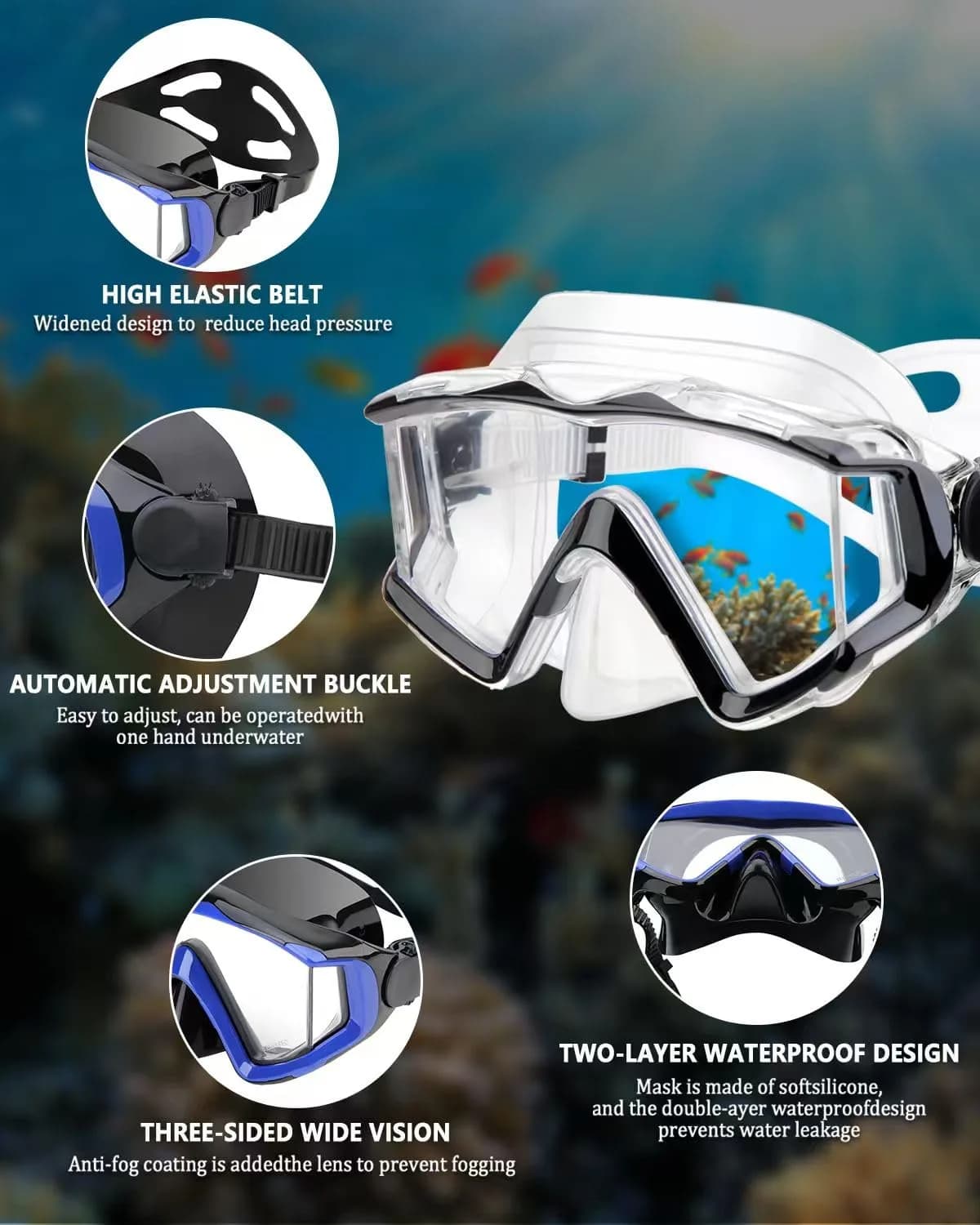 AQUA A DIVE SPORTS Black Transparent Adult Single Lens Diving Mask | 180° Wide View Anti-Fog - view 4