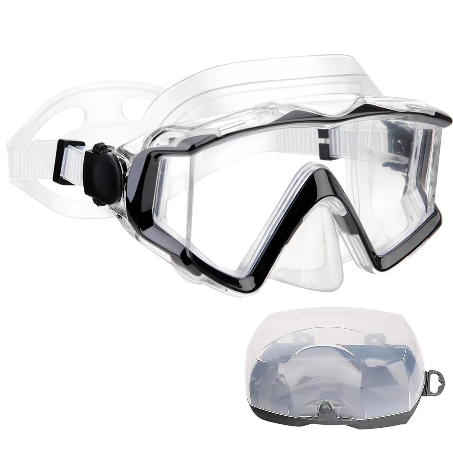 AQUA A DIVE SPORTS Blue Single Lens Diving Mask | 180° Wide View Anti-Fog — Black transparent / Adult