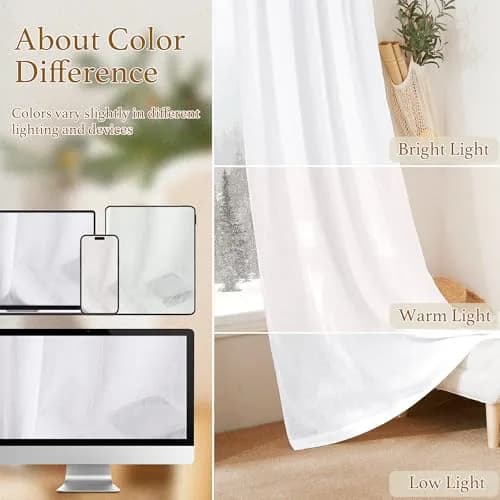 RYB HOME White Semi Sheer Curtains 52"W x 84"L | Elegant Linen Look for Living Room thumbnail 6