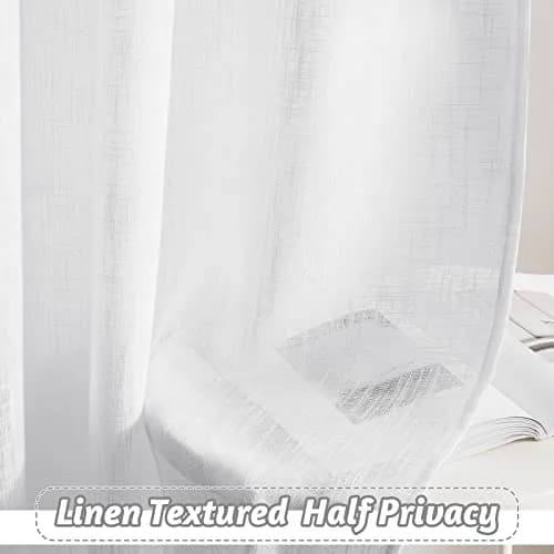 RYB HOME White Semi Sheer Curtains 52"W x 84"L | Elegant Linen Look for Living Room thumbnail 7