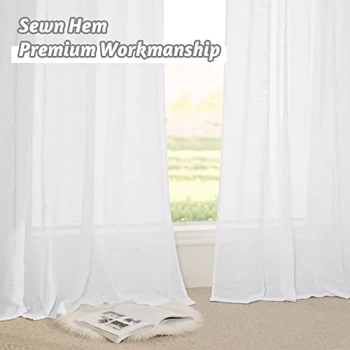 RYB HOME White Semi Sheer Curtains 52"W x 84"L | Elegant Linen Look for Living Room thumbnail 8