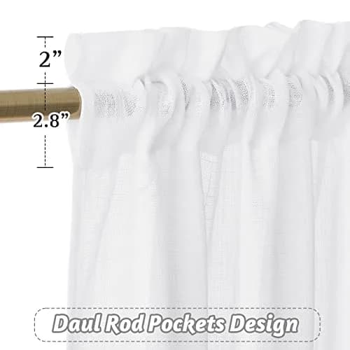 RYB HOME White Semi Sheer Curtains 52"W x 84"L | Elegant Linen Look for Living Room thumbnail 2