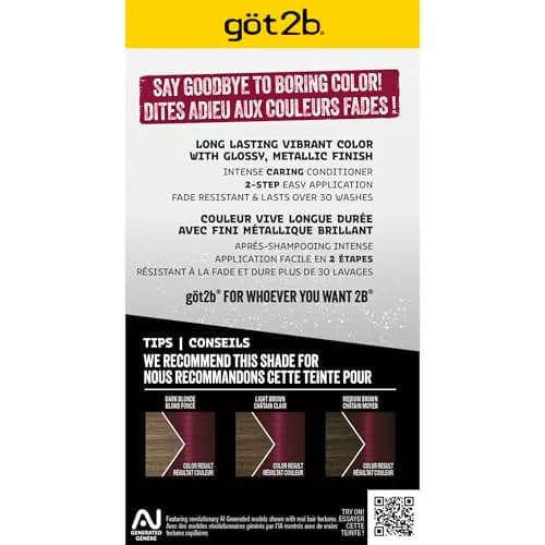 Got2B Metallics Permanent Hair Dye, Dark Ruby 68 | Vibrant Metallic Color, Up to 30 Washes, Complete Kit thumbnail 6