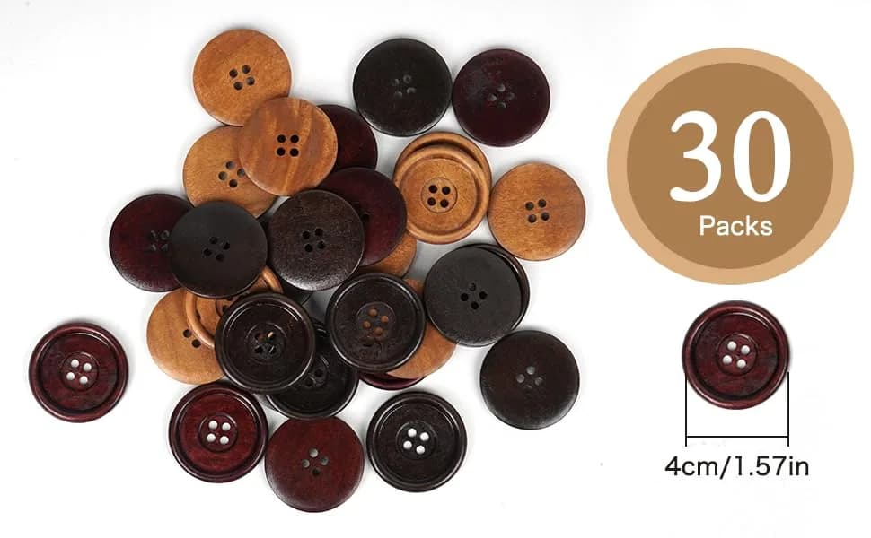 Chenkou Craft 30pcs 40mm Round Wood Buttons | Big Size Craft Sewing Buttons thumbnail 3