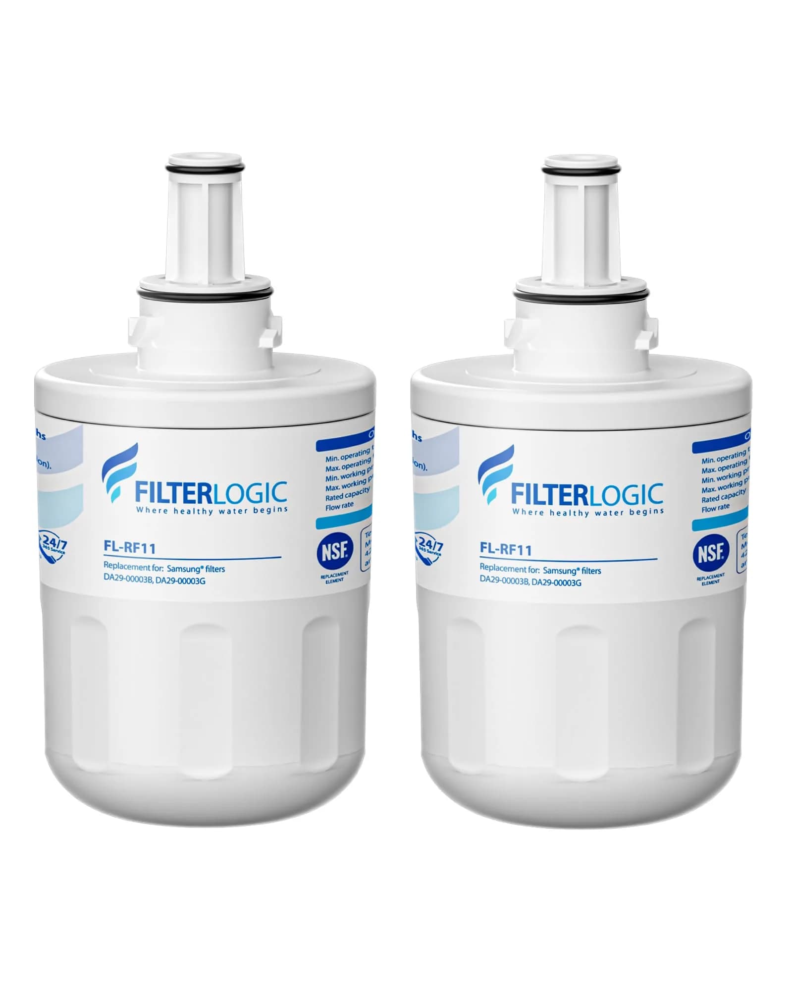Filterlogic Refrigerator Water Filter Replacement for Samsung DA29-00003G, 2 Count | NSF 42 & 372 Certified - main product image