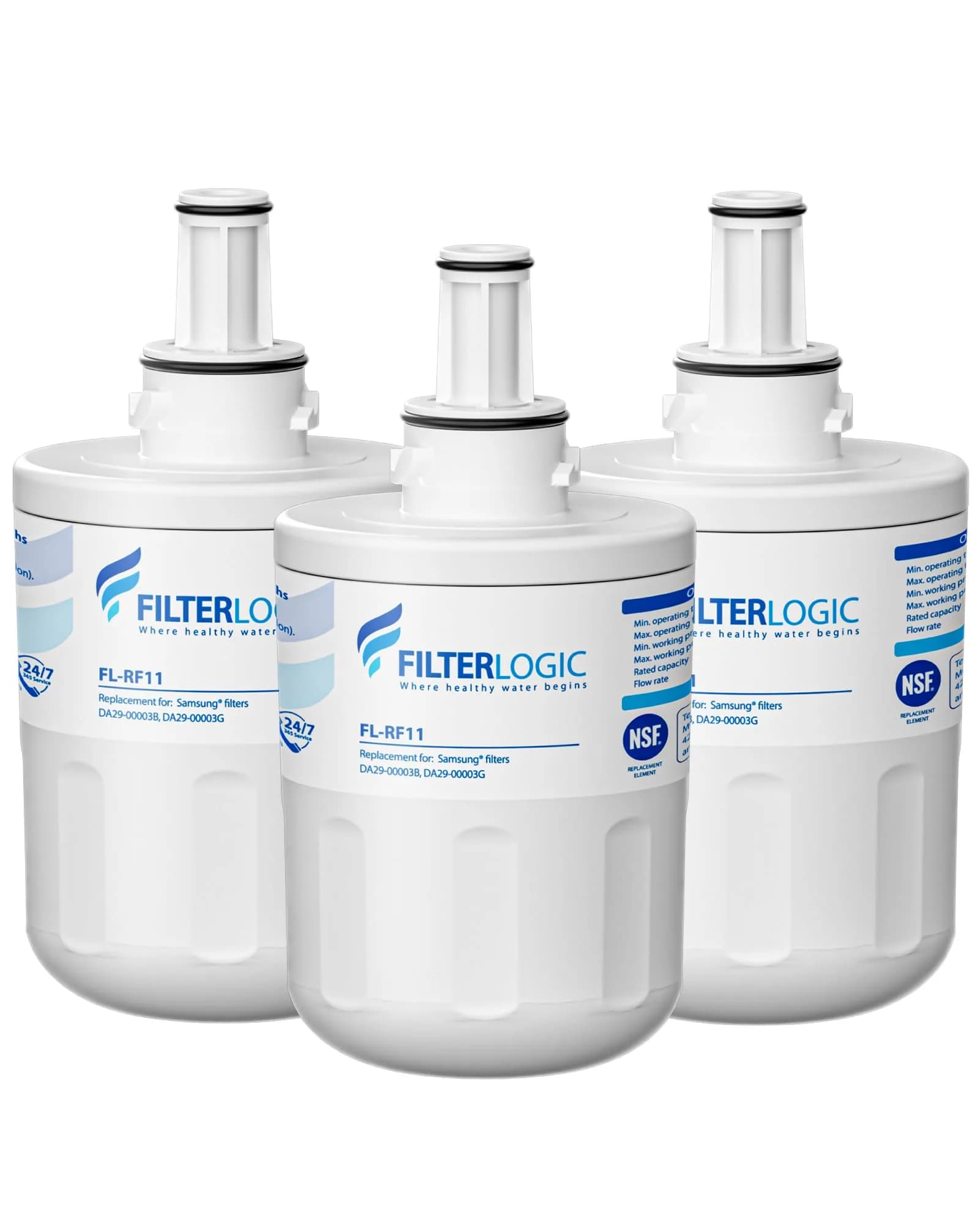 Filterlogic Refrigerator Water Filter Replacement for Samsung DA29-00003G, 3 Pack | NSF Certified for Purity — 3-Pack