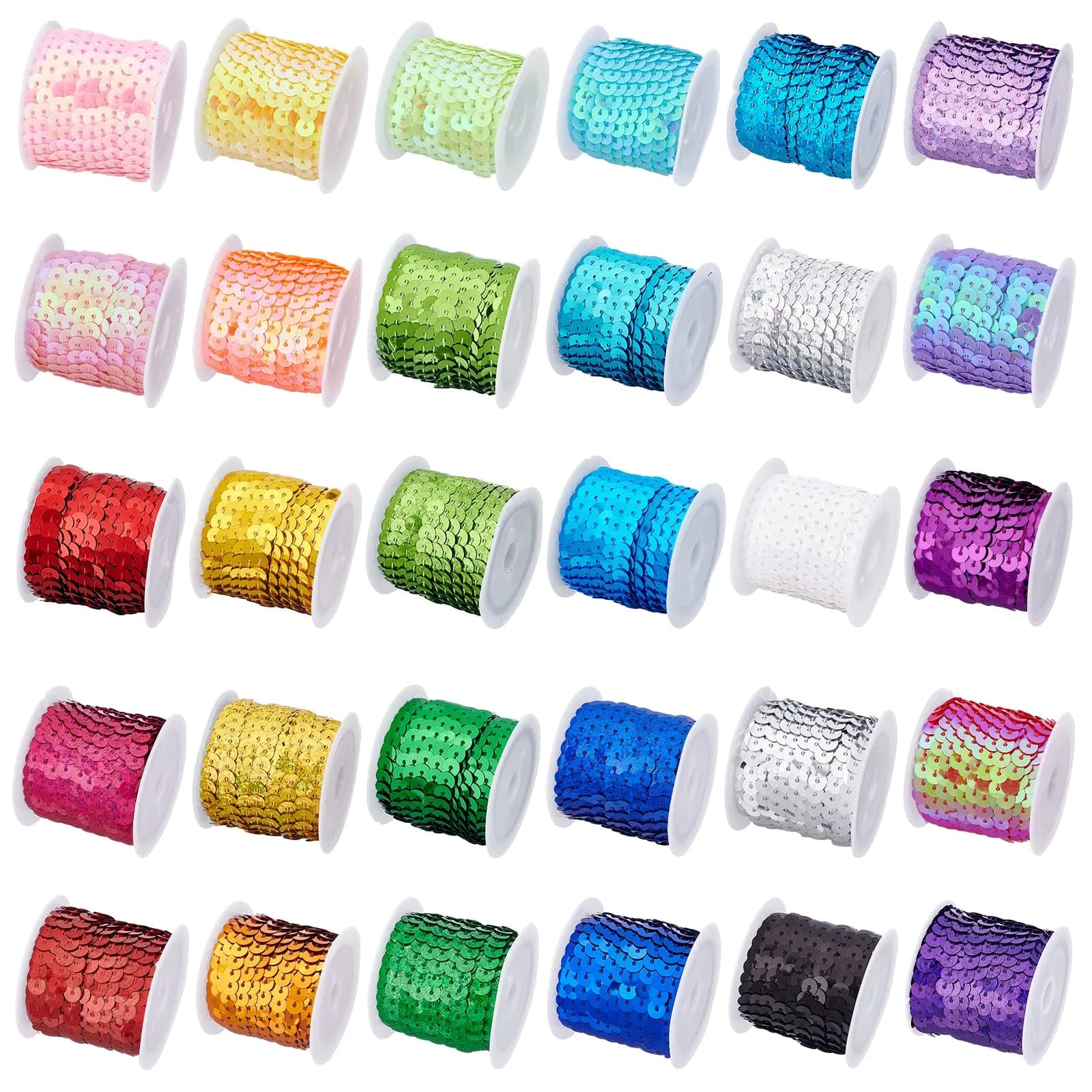 PH PandaHall 30 Color Flat Sequin Strip 6mm (0.24 inch) | 150 Yards Total Craft Embellishment Ribbon