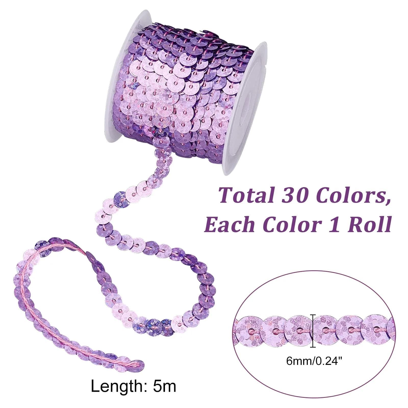 PH PandaHall 30 Color Flat Sequin Strip 6mm (0.24 inch) | 150 Yards Total Craft Embellishment Ribbon - view 4