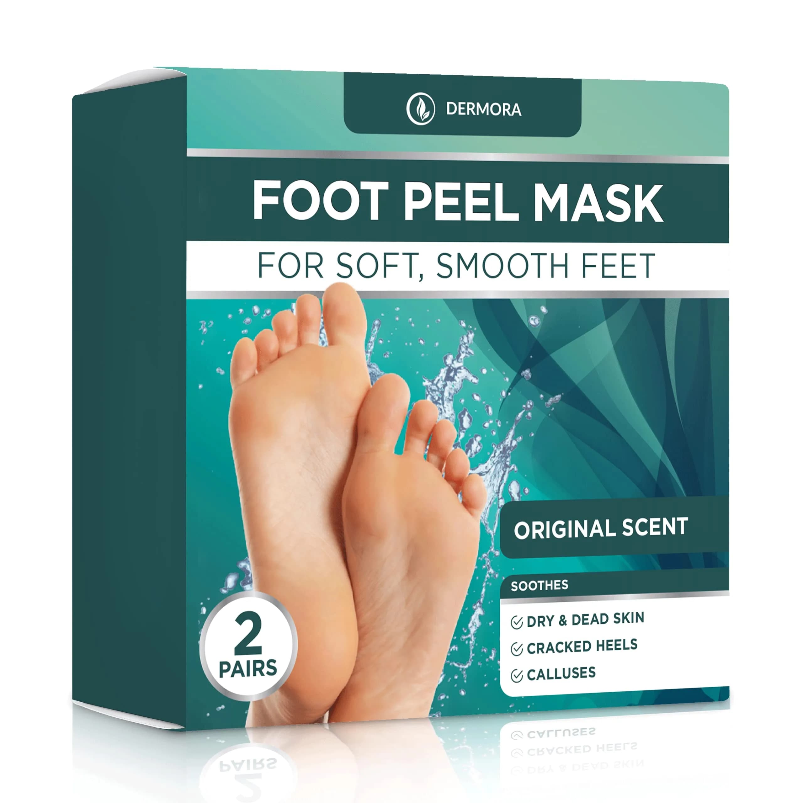 DERMORA Foot Peel Mask, Exfoliating Foot Peeling Mask, 2 Pairs, Tea Tree | Gentle Exfoliation for Dry Feet — Scent: Original