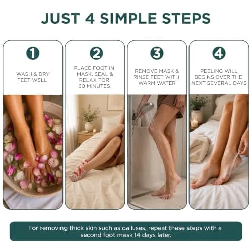 DERMORA Foot Peel Mask, Exfoliating Foot Peeling Mask, 2 Pairs, Original | Gentle Dead Skin Removal for Dry Feet thumbnail 2