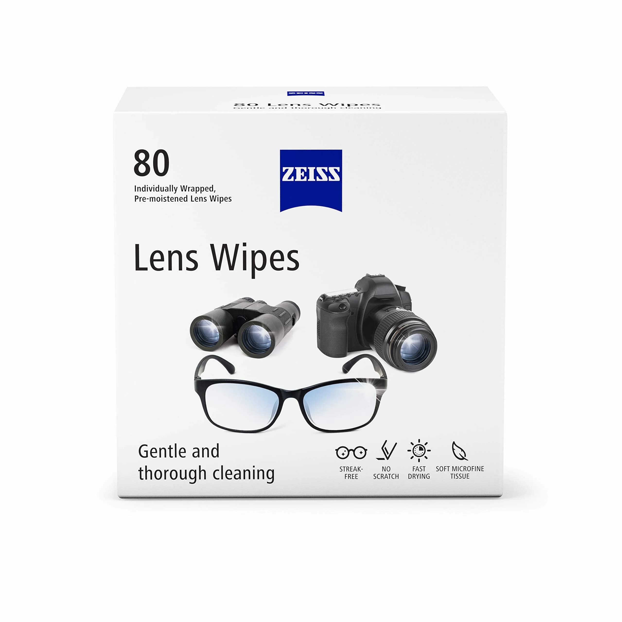 ZEISS Pre-Moistened Lens Cleaning Wipes, 80 Count | Gentle & Safe for All Optics - main product image