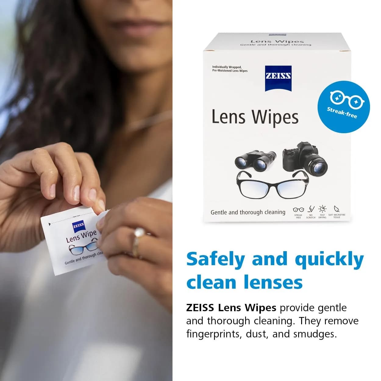 ZEISS Pre-Moistened Lens Cleaning Wipes, 80 Count | Gentle & Safe for All Optics - view 5