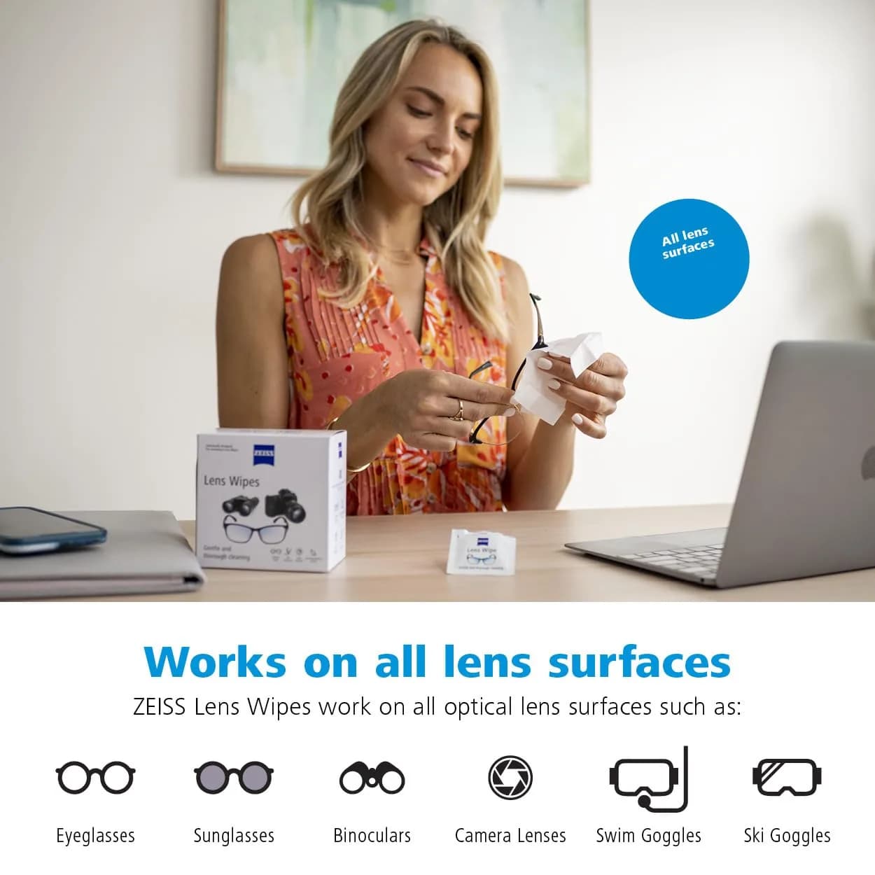 ZEISS Pre-Moistened Lens Cleaning Wipes, 80 Count | Gentle & Safe for All Optics - view 7